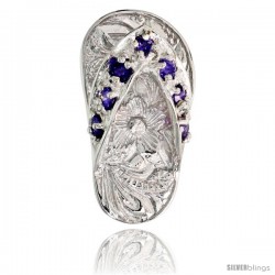 Sterling Silver Hawaiian Flip Flop Slippers Pendant, w/ Brilliant Cut Amethyst-colored CZ Stones, 3/4" (19 mm) tall