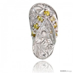 Sterling Silver Hawaiian Flip Flop Slippers Pendant, w/ Brilliant Cut Yellow Topaz-colored CZ Stones, 3/4" (19 mm) tall