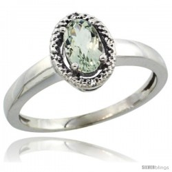 14k White Gold Diamond Halo Green Amethyst Ring 0.75 Carat Oval Shape 6X4 mm, 3/8 in (9mm) wide