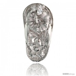 Sterling Silver Hawaiian Hibiscus Flip Flop Slippers Pendant, w/ Brilliant Cut Clear CZ Stones, 3/4" (19 mm) tall