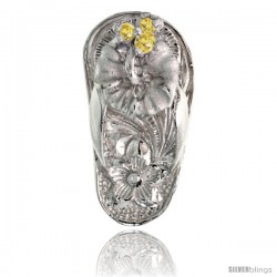 Sterling Silver Hawaiian Hibiscus Flip Flop Slippers Pendant, w/ Brilliant Cut Yellow Topaz-colored CZ Stones, 3/4" (19 mm) tall