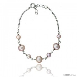 Sterling silver Pearl Bracelet Freshwater 7.5mm Rhodium Finish, 6.5 in long + 1 in. Extension