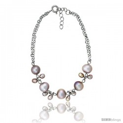 Sterling silver Pearl Bracelet Freshwater 7, & 5.5 mm Rhodium Finish, 7 in long + 1 in. Extension