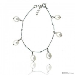 Sterling silver Pearl Bracelet Freshwater 8.5 mm Rhodium Finish, 6.5 in long + 1 in. Extension