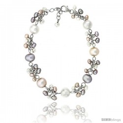 Sterling silver Pearl Bracelet Freshwater 8 and 4 mm Rhodium Finish, 7 in long + 1 in. Extension