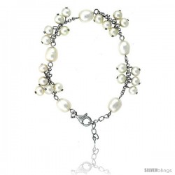 Sterling silver Pearl Bracelet Freshwater 8.5 and 5 mm Rhodium Finish, 7 in + 1 in. Extension.