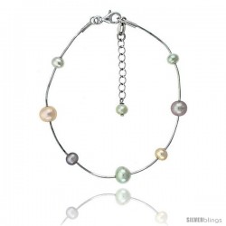 Sterling silver Pearl Bracelet Freshwater 7, & 5 mm Rhodium Finish, 7.5 in long + 1 in. Extension