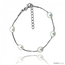 Sterling silver Pearl Bracelet Freshwater 8 mm Rhodium Finish, 6.5 in long + 1 in. Extension -Style Plb115