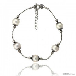 Sterling silver Pearl Bracelet Freshwater 8 mm Rhodium Finish, 7 in long + 1 in. Extension -Style Plb117