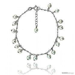 Sterling silver Pearl Bracelet Freshwater 5.5 mm Rhodium Finish, 6 in + 1.5 in Extension.