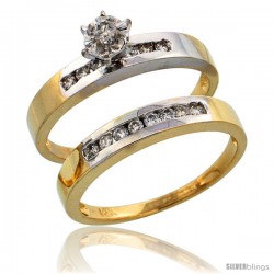 14k Gold 2-Piece Diamond Engagement Ring Set w/ Rhodium Accent, w/ 0.31 Carat Brilliant Cut Diamonds, 1/8 in. (3mm) wide