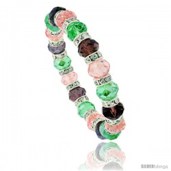 7 in Multi Color Faceted Glass Crystal Bracelet on Elastic Nylon Strand ( Pink Tourmaline, Peridot & Amethyst Color ), 3/8 in