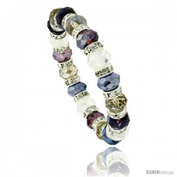 7 in. Multi Color Faceted Glass Crystal Bracelet on Elastic Nylon Strand ( Clear, Garnet, Smoky Topaz & Amethyst Color ), 3/8