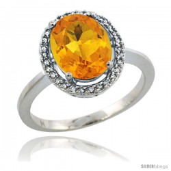 14k White Gold Diamond Halo Citrine Ring 2.4 carat Oval shape 10X8 mm, 1/2 in (12.5mm) wide