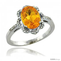 14k White Gold Diamond Halo Citrine Ring 1.65 Carat Oval Shape 9X7 mm, 7/16 in (11mm) wide