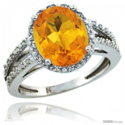 14k White Gold Diamond Halo Citrine Ring 2.85 Carat Oval Shape 11X9 mm, 7/16 in (11mm) wide