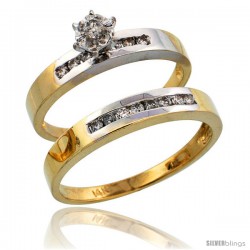 14k Gold 2-Piece Diamond Ring Set w/ Rhodium Accent ( Engagement Ring & Man's Wedding Band ), w/ 0.31 Carat Brilliant Cut