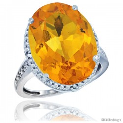 14k White Gold Diamond Citrine Ring 13.56 Carat Oval Shape 18x13 mm, 3/4 in (20mm) wide