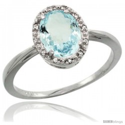 10k White Gold Aquamarine Diamond Halo Ring 1.17 Carat 8X6 mm Oval Shape, 1/2 in wide