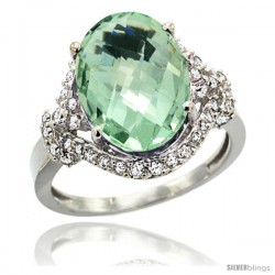 14k White Gold Natural Green Amethyst Ring Oval 14x10 Diamond Halo, 3/4 in wide
