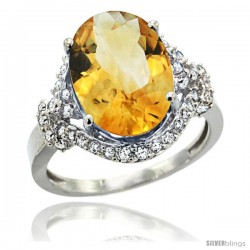 14k White Gold Natural Citrine Ring Oval 14x10 Diamond Halo, 3/4 in wide