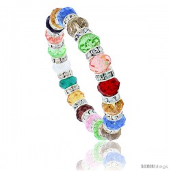 7 in. Multi Color Faceted Glass Crystal Bracelet on Elastic Nylon Strand ( Clear, Ruby, Citrine, Blue Topaz, Smoky Topaz