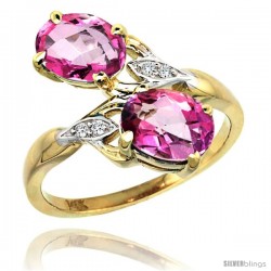 14k Gold ( 8x6 mm ) Double Stone Engagement Pink Topaz Ring w/ 0.04 Carat Brilliant Cut Diamonds & 2.34 Carats Oval Cut Stones