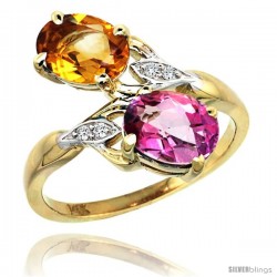 14k Gold ( 8x6 mm ) Double Stone Engagement Pink Topaz & Citrine Ring w/ 0.04 Carat Brilliant Cut Diamonds & 2.34 Carats Oval