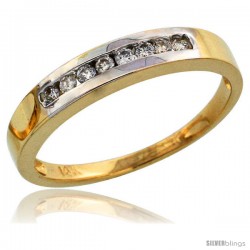 14k Gold Ladies' Diamond Band w/ Rhodium Accent, w/ 0.14 Carat Brilliant Cut Diamonds, 1/8 in. (3mm) wide