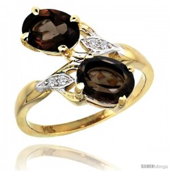 14k Gold ( 8x6 mm ) Double Stone Engagement Smoky Topaz Ring w/ 0.04 Carat Brilliant Cut Diamonds & 2.34 Carats Oval Cut