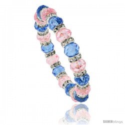 7 in Multi Color Faceted Glass Crystal Bracelet on Elastic Nylon Strand ( Blue Topaz & Pink Tourmaline Color ), 3/8 in