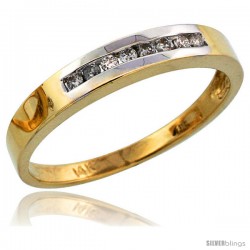 14k Gold Men's Diamond Band w/ Rhodium Accent, w/ 0.14 Carat Brilliant Cut Diamonds, 1/8 in. (3mm) wide