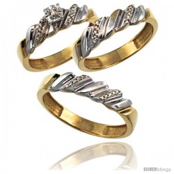 Gold Plated Sterling Silver Diamond Trio Wedding Ring Set His 5mm & Hers 5mm 0.20 cttw Ladies 5-10 Men 8 to 14