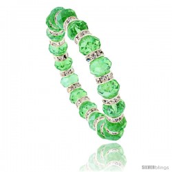 7 in. Emerald Color Faceted Glass Crystal Bracelet on Elastic Nylon Strand, 3/8 in. (10 mm) wide