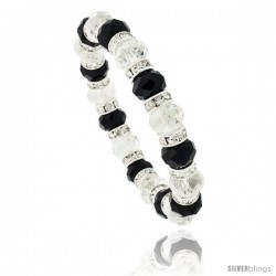 7 in. Black & White Faceted Glass Crystal Bracelet on Elastic Nylon Strand, 3/8 in. (10 mm) wide