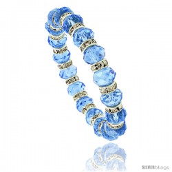 7 in. Blue Topaz Color Faceted Glass Crystal Bracelet on Elastic Nylon Strand, 3/8 in. (10 mm) wide