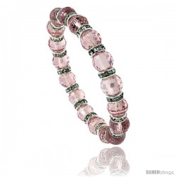 7 in. Rose Quartz Color Faceted Glass Crystal Bracelet on Elastic Nylon Strand, 3/8 in. (10 mm) wide