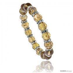 7 in. Citrine Color Faceted Glass Crystal Bracelet on Elastic Nylon Strand, 3/8 in. (10 mm) wide