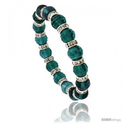 7 in. Emerald Color Faceted Glass Crystal Bracelet on Elastic Nylon Strand, 3/8 in. (10 mm) wide -Style Akbgg25