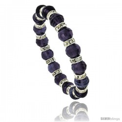 7 in. Amethyst Color Faceted Glass Crystal Bracelet on Elastic Nylon Strand, 3/8 in. (10 mm) wide -Style Akbgg26
