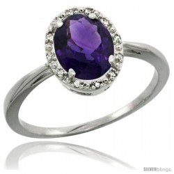 14k White Gold Amethyst Diamond Halo Ring 1.17 Carat 8X6 mm Oval Shape, 1/2 in wide