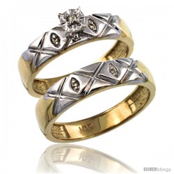 14k Gold 2-Pc Diamond Engagement Ring Set w/ 0.043 Carat Brilliant Cut Diamonds, 5/32 in. (4.5mm) wide