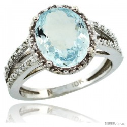 10k White Gold Diamond Halo Aquamarine Ring 3 Carat Oval Shape 11X9 mm, 7/16 in (11mm) wide