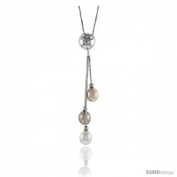 Sterling Silver Pearl Necklace Freshwater 8.5 mm Rhodium Finish, 16 in long -Style Pln114