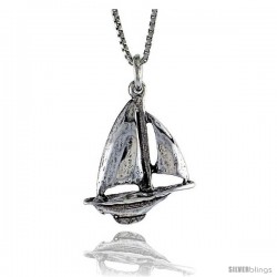 Sterling Silver Sailboat Pendant, 5/8 in. (16.6 mm) Long.