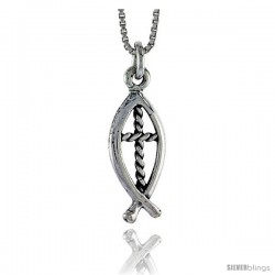 Sterling Silver Christian Fish Pendant, 1/2 in. (12 mm) Long.