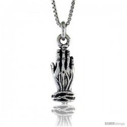 Sterling Silver Praying Hands Pendant, 5/16 in. (8 mm) Long.