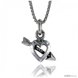 Sterling Silver Teeny Heart and Arrow Pendant, 1/4 in. (6 mm) Long.