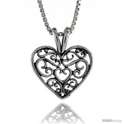 Sterling Silver Small Filigree Heart Pendant, 7/16 in. (11 mm) Long.