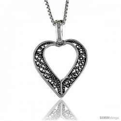 Sterling Silver Filigree Heart Pendant, 1 in. (25 mm) Long.